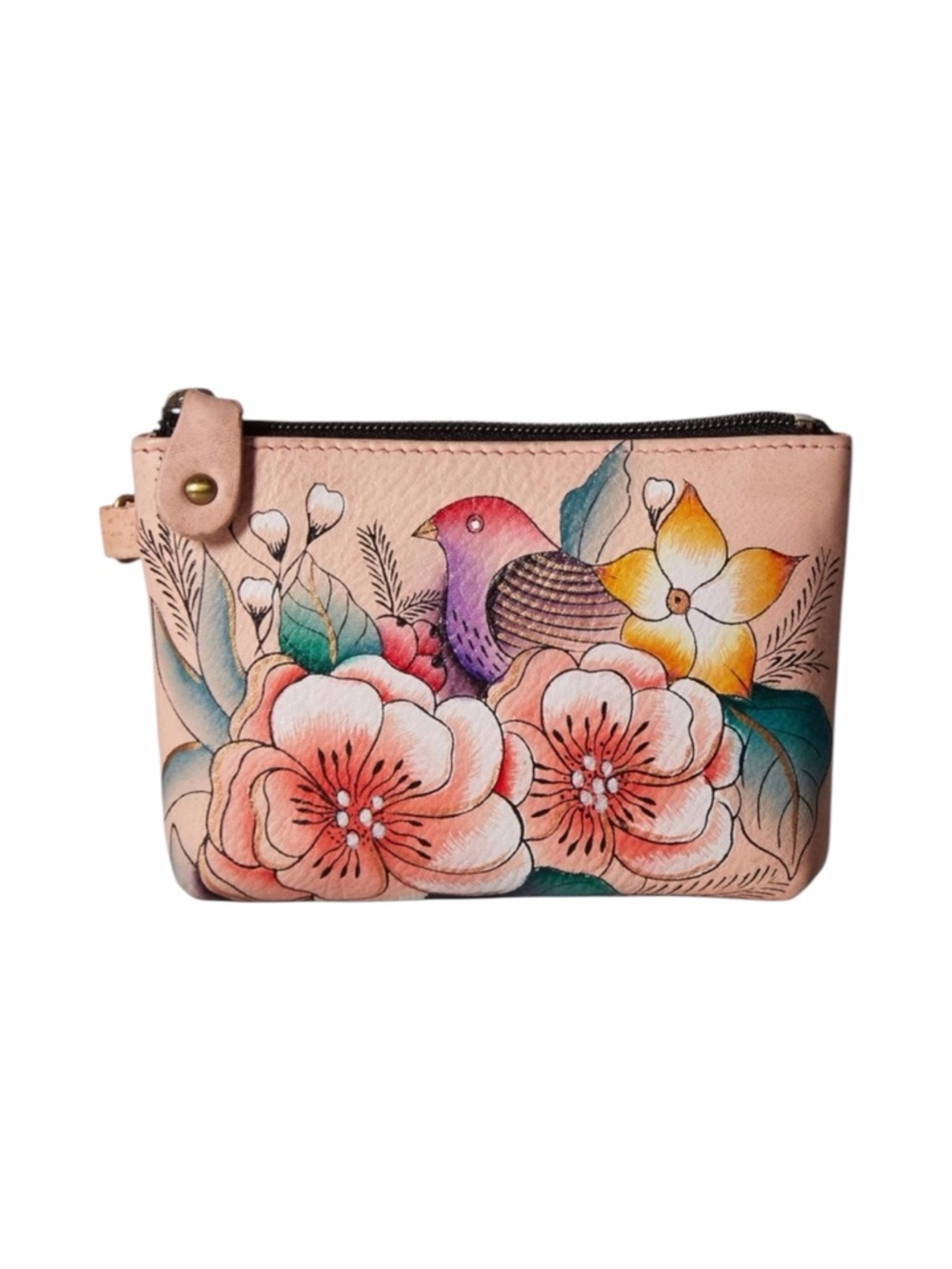 Anna By Anuschka Hand-painted Leather Coin Purse In Vintage Garden NWT